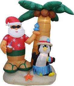 img 4 attached to 🎅 7-Foot Inflatable Santa Claus and Penguin Island with Palm Tree: Enchanting Holiday Decor for All!