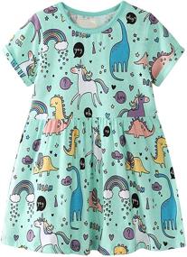 img 4 attached to Girls' Cotton Short Sleeve Summer Dresses: Cute Cartoon Outfits for Toddler Girls