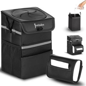 img 4 attached to 🗑️ Convenient and Leak-Proof Large Travel Car Trash Can with Lid, Detachable Tissue Holder, and 3 Pocket Car Accessories Trash Holder