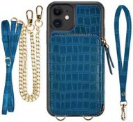 📱 zve iphone 11 wallet case with card holder and crossbody chain – stylish crocodile leather iphone 11 cover for 6.1 inch – blue green logo