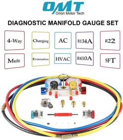 img 1 attached to 🔧 Orion Motor Tech 4 Way AC Diagnostic Manifold Gauge Set with 5FT Hoses: Fits R134A R410A & R22 Refrigerants, 3 Acme Tank Adapters, Adjustable Couplers & Can Tap