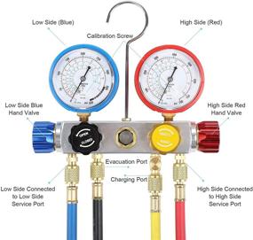 img 3 attached to 🔧 Orion Motor Tech 4 Way AC Diagnostic Manifold Gauge Set with 5FT Hoses: Fits R134A R410A & R22 Refrigerants, 3 Acme Tank Adapters, Adjustable Couplers & Can Tap