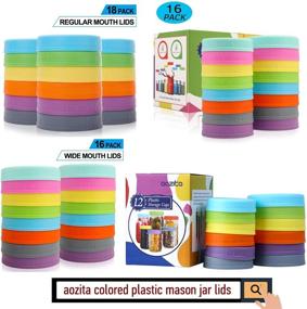 img 1 attached to 🔴 Aozita [16 Pack] Colorful Plastic Mason Jar Lids Compatible with Ball, Kerr & More - 8 Wide Mouth & 8 Regular Mouth - Food-Grade Storage Caps for Canning Jars - Scratch-Resistant Surface, Enhanced SEO