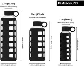 img 3 attached to 🍶 purifyou Premium 32/22/12 oz Reusable Glass Water Bottles with Time and Volume Markings, Non-Slip Silicone Sleeve &amp; Stainless Steel Lid Insert, for Water, Milk, and Fruit Juice - 32oz Jet Black