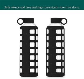 img 2 attached to 🍶 purifyou Premium 32/22/12 oz Reusable Glass Water Bottles with Time and Volume Markings, Non-Slip Silicone Sleeve &amp; Stainless Steel Lid Insert, for Water, Milk, and Fruit Juice - 32oz Jet Black