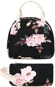 img 1 attached to 🎒 BLUBOON Canvas Teen Girls Backpack Set with 15-Inch Laptop Compartment, Lunch Tote Bag, Clutch Purse – Pink Rose Black