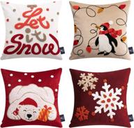 🎄 набор из 4 праздничных велюровых чехлов для подушек phantoscope на рождество - вышитые дизайны с лампадой, пингвином, медведем и снежинкой для дивана, кровати - красные, 18 x 18 дюймов логотип