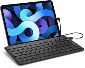 img 4 attached to 🖥️ ProCase Slim Wired Keyboard: Compact USB-C Keyboard with Foldable Stand, compatible with iPad/Android Tablets and Phones – Black