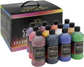 img 4 attached to 🎨 Artist Acrylic Paint Set for Canvas - 12 Mixed Vivid Colors, Rich Satin Finish - Ideal for Painting, Arts, and Crafts - Large 16 Ounce Bottles - Creative Inspirations