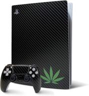 🌿 skinlit ps5 vinyl skin decal cover - durable, scratch resistant, enhanced grip, bubble-free sticker (digital edition, marijuana black carbon fiber) logo