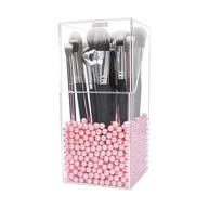 dolovemk acrylic makeup brush holder organizer: dustproof box with lid for dressing tables and bathrooms - pink pearl logo
