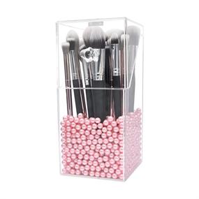 img 4 attached to Dolovemk Acrylic Makeup Brush Holder Organizer: Dustproof Box with Lid for Dressing Tables and Bathrooms - Pink Pearl