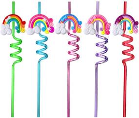 img 3 attached to 🌈 Rainbow Reusable Plastic Straws Set with Unicorn Cleaning Brushes - Party Supplies and Birthday Decorations, Pack of 27