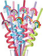 🌈 rainbow reusable plastic straws set with unicorn cleaning brushes - party supplies and birthday decorations, pack of 27 logo