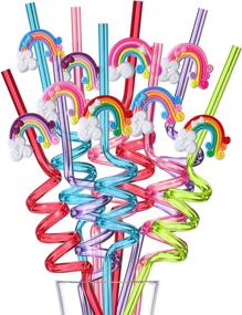 img 4 attached to 🌈 Rainbow Reusable Plastic Straws Set with Unicorn Cleaning Brushes - Party Supplies and Birthday Decorations, Pack of 27