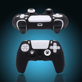 img 1 attached to Enhance Gaming Experience with PS5 Controller Grip 🎮 Cover, Black Skin, Silicone Case & Thumb Grips Set