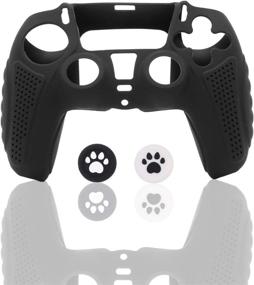 img 4 attached to Enhance Gaming Experience with PS5 Controller Grip 🎮 Cover, Black Skin, Silicone Case & Thumb Grips Set