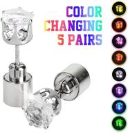 🎉 ic iclover 5 pairs led earrings - changing color light up earring diamond crown studs for christmas, flashing blinking dance party accessories - glowing decoration for men, women, boys, girls. logo