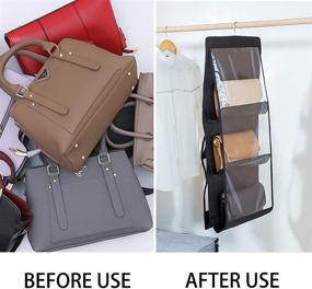 img 2 attached to 👜 Inheming Handbag Organizer: Dust-Proof Space Saver Storage Bag with 6 Pockets for Wardrobe Closet Handbags Storage in Black