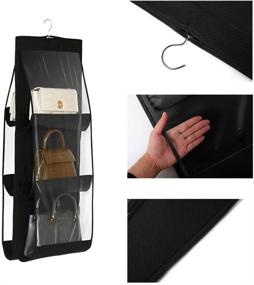 img 3 attached to 👜 Inheming Handbag Organizer: Dust-Proof Space Saver Storage Bag with 6 Pockets for Wardrobe Closet Handbags Storage in Black