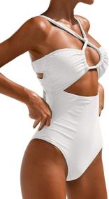 img 2 attached to 👙 Ioiom Women's Front Cross One Piece Swimsuit: Sleek & Slimming High Waist Tummy Control Bathing Suit