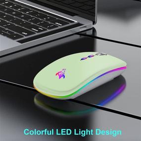 img 3 attached to Green Slim Rechargeable Wireless Mouse: Noiseless, Ergonomic Design with LED, Bluetooth, USB Receiver, and Type C Adapter