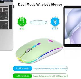 img 1 attached to Green Slim Rechargeable Wireless Mouse: Noiseless, Ergonomic Design with LED, Bluetooth, USB Receiver, and Type C Adapter