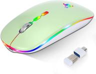 green slim rechargeable wireless mouse: noiseless, ergonomic design with led, bluetooth, usb receiver, and type c adapter logo