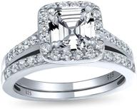 2ct square solitaire asscher cut aaa cz halo engagement wedding band ring set - art deco style, 925 sterling silver logo