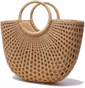 img 3 attached to JOLLQUE Handwoven Women's Straw Tote Bags: Chic Top Handle Handbag for the Beach & Beyond