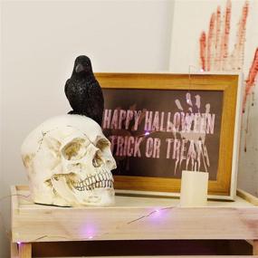 img 1 attached to 🎃 SAND MINE Halloween Lighted Resin Skull Statue - Spooky Table Decorations & Centerpieces for Haunted House Parties!