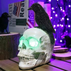 img 4 attached to 🎃 SAND MINE Halloween Lighted Resin Skull Statue - Spooky Table Decorations & Centerpieces for Haunted House Parties!
