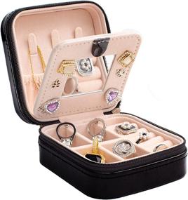 img 4 attached to 💼 Compact Travel Jewelry Case with Mirror - Elegant & Functional Organizer for Girls and Women (B-Black)