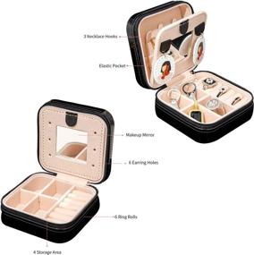 img 1 attached to 💼 Compact Travel Jewelry Case with Mirror - Elegant & Functional Organizer for Girls and Women (B-Black)