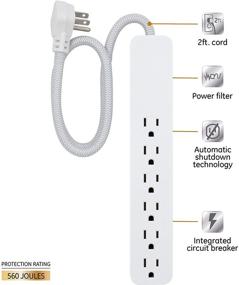 img 3 attached to 🔌 GE UltraPro 6-Outlet Surge Protector with Flat Plug and Designer Braided Extension Cord – 2 Ft, 560 Joules, Wall Mount, UL Listed (White)"