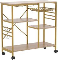 🥧 gold kitchen baker’s rack and microwave stand with lockable wheels: 4-tier+3-tier shelves, spice rack organizer, workstation, and 6 hooks included logo