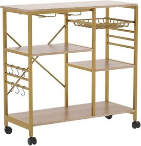 img 4 attached to 🥧 Gold Kitchen Baker’s Rack and Microwave Stand with Lockable Wheels: 4-Tier+3-Tier Shelves, Spice Rack Organizer, Workstation, and 6 Hooks Included