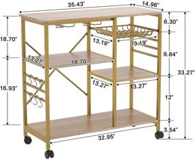 img 1 attached to 🥧 Gold Kitchen Baker’s Rack and Microwave Stand with Lockable Wheels: 4-Tier+3-Tier Shelves, Spice Rack Organizer, Workstation, and 6 Hooks Included