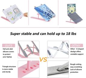 img 1 attached to Non-Slip Laptop Stand Holder: Adjustable Height Stand for MacBook, HP, Dell, Lenovo - Pink, 10-15.6”