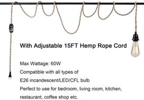 img 3 attached to 🔌 Vintage Pendant Light Cord Kit - 15FT Hemp Rope with Dimmer Switch, Plug in Hanging Lighting, Industrial Socket Set E26, Extension Cable Fixture for Farmhouse, Retro DIY - Twisted, Industrial, and Rustic