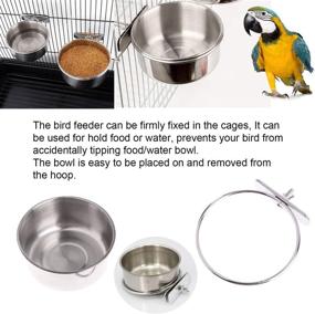 img 2 attached to 🦜 2 Pack Bird Food Bowl Set with Fruit Skewer Holder - Stainless Steel Parrot Feeder for Cage - Cat and Dog Stainless Steel Bowls - Bird Cage Food and Water Bowls