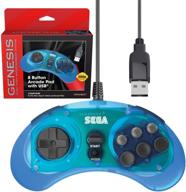 🎮 retro-bit official sega genesis usb controller: arcade pad for sega genesis mini, switch, pc, mac, steam, retropie, raspberry pi - clear blue logo
