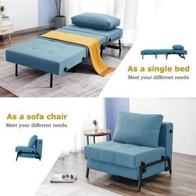 img 1 attached to 🛋️ Vonanda Denim Blue Sofa Bed, Convertible Sleeper Chair with Hidden Legs – Multi-Function Breathable Linen Folding Guest Bed for Small Apartments and Rooms