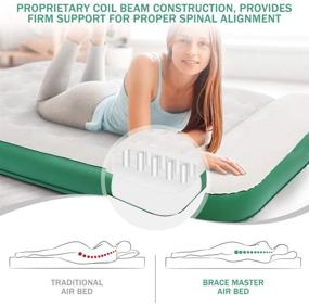 img 2 attached to 🛏️ Brace Master Air Mattress with Built-in Pillow – Inflatable Air Bed, Waterproof Flocked Single/Double Air Mattress, 203 x 99(152) x 28cm, with Convenient Storage Bag – Green