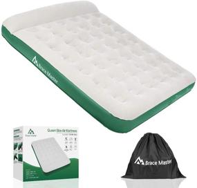 img 4 attached to 🛏️ Brace Master Air Mattress with Built-in Pillow – Inflatable Air Bed, Waterproof Flocked Single/Double Air Mattress, 203 x 99(152) x 28cm, with Convenient Storage Bag – Green
