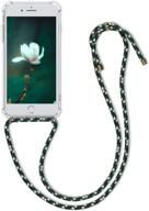 kwmobile apple iphone 7 plus / 8 plus crossbody case - clear tpu cover with lanyard cord strap - transparent/green/white/black logo