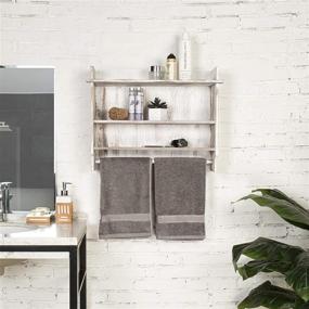 img 2 attached to 🛁 MyGift Whitewashed Wood Bathroom Organizer Shelf Rack with Towel Bar: Wall-Mounted 3-Tier Solution (23 Inch)