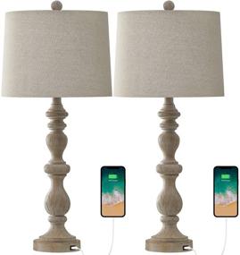 img 1 attached to 🌟 OYEARS USB 27.75'' Rustic Table Lamp Set of 2 - Vintage Resin Retro Lamps with USB Ports for Bedroom and Living Room Décor (White Wash 333)