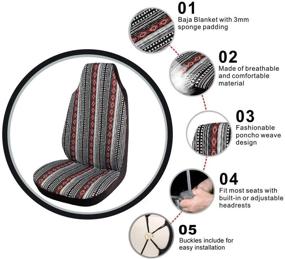 img 2 attached to 🚗 Copap Car Seat Covers: Full Set Multi-Color Woven Baja Saddle Blanket Stripe for Car Truck Van & SUV with 15" Steering Wheel Cover