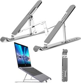 img 4 attached to 💻 Silver Laptop Stand Holder for Mac, iPad, HP, Dell, Lenovo - Full Silicone Surface, 7 Adjustable Angles, Ergonomic Foldable Portable Desktop Riser